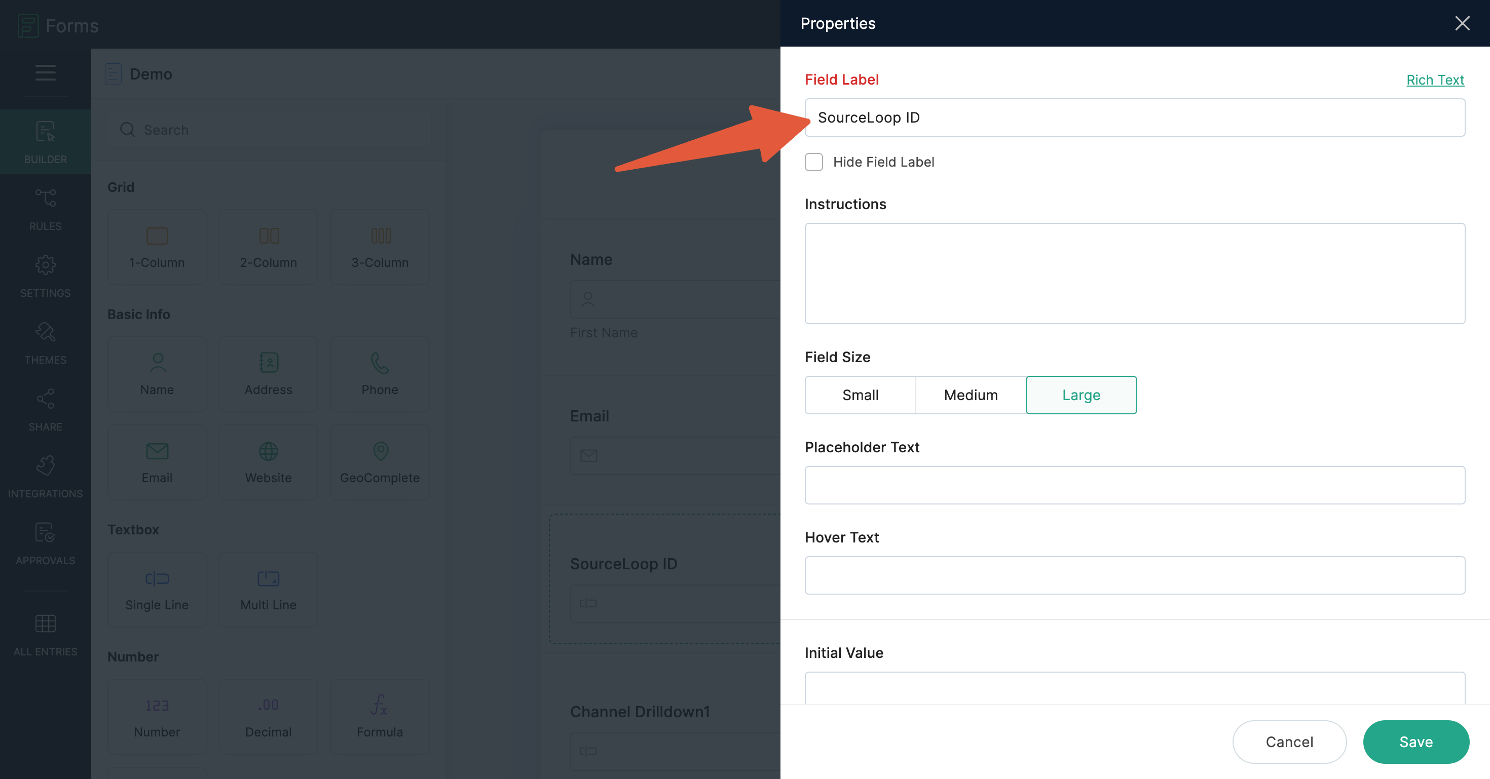 Zoho Forms field added with a Single Line type