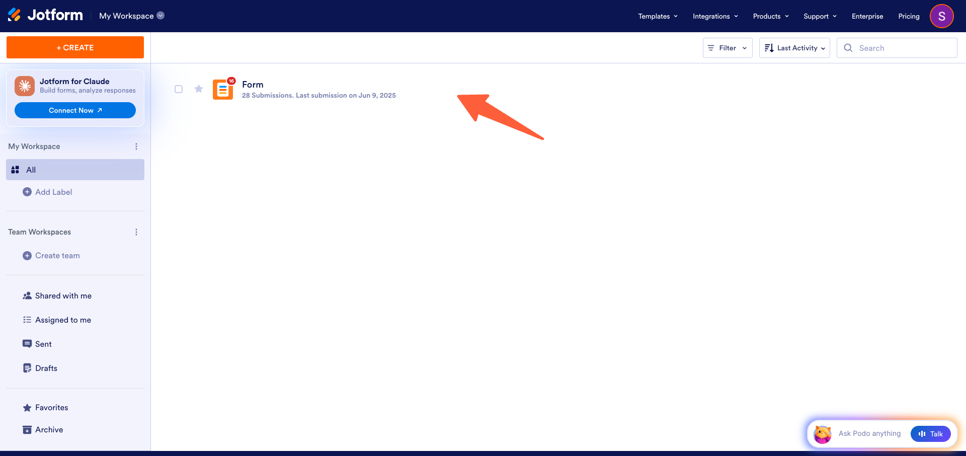 Jotform Form Builder with a form open
